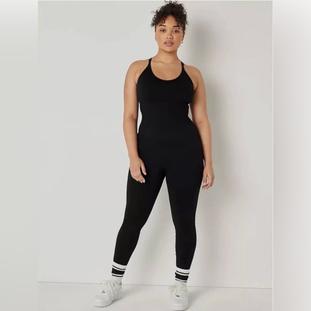 PINK Victoria's Secret Active Seamless Black Workout Long Bodysuit
